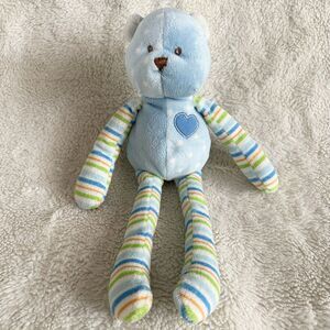 Baby Ganz Softies Bear Blue Surf Polka Dots Stripes Heart On Chest